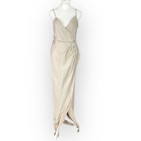 Sachin & Babi Freya Dress Women's 4 Champagne Satin V-Neck Sleeveless Maxi Gown - Picture 3 of 14
